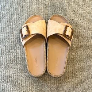 VINCE
Grant buckled suede espadrille slides